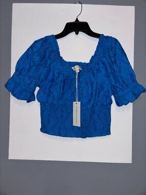 Jennifer & Grace blue eyelet smocked crop top